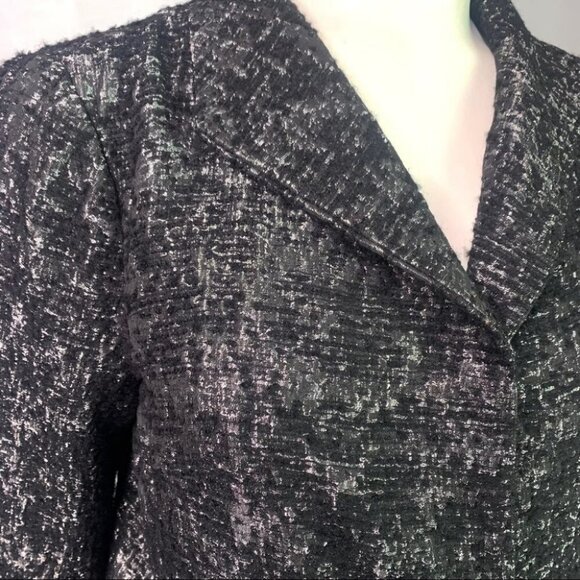 EILEEN FISHER BLACK METALLIC BLAZER SINGLE BREAST WOMEN WOOL BLAZER SIZE SMALL - Picture 7 of 11